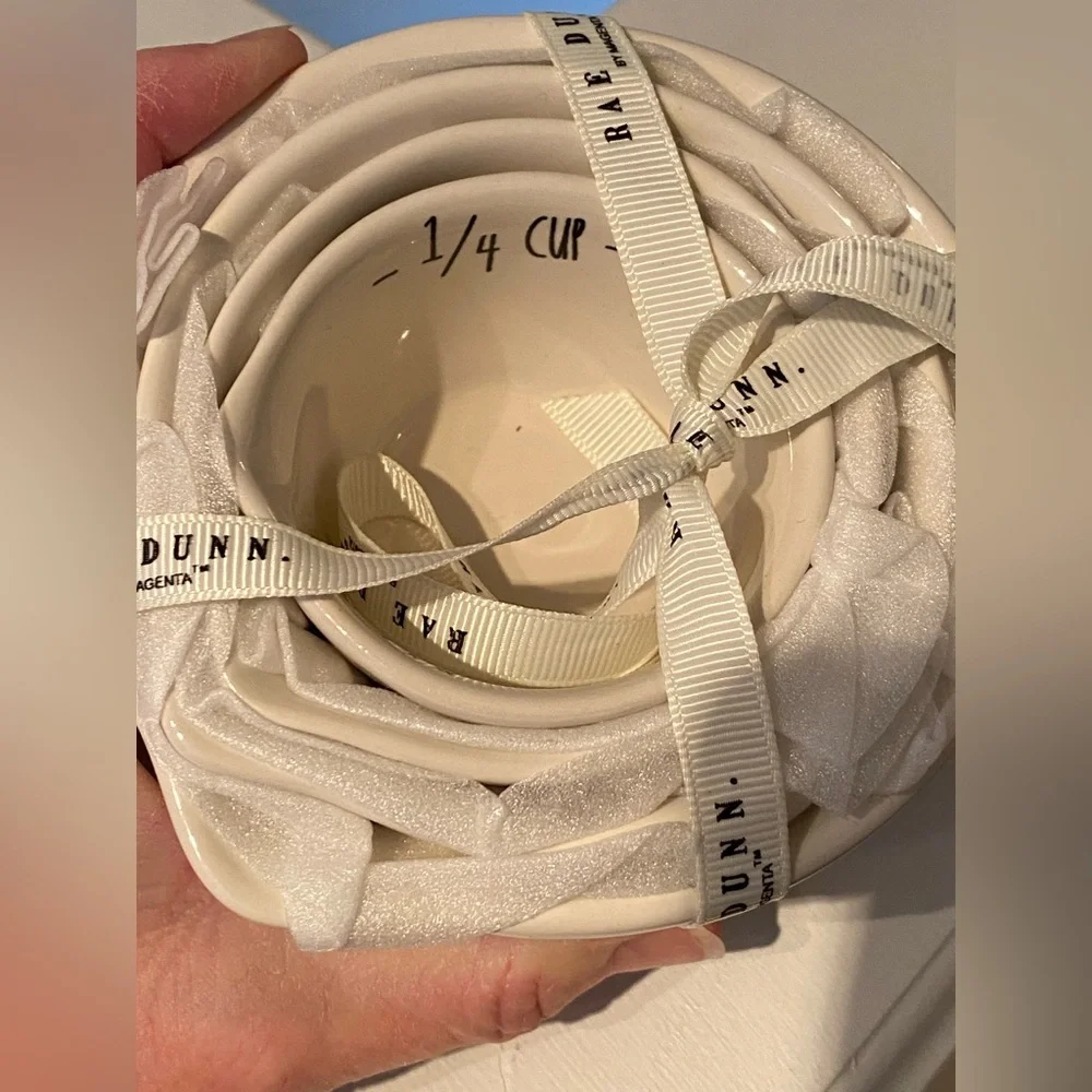 Rae Dunn Cream Measuring Cups with Ribbon Set of 4